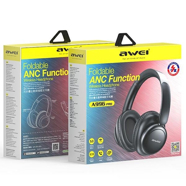 Ακουστικά Bluetooth AWEI A996 Pro ANC Over-Ear, μαύρα - Image 6