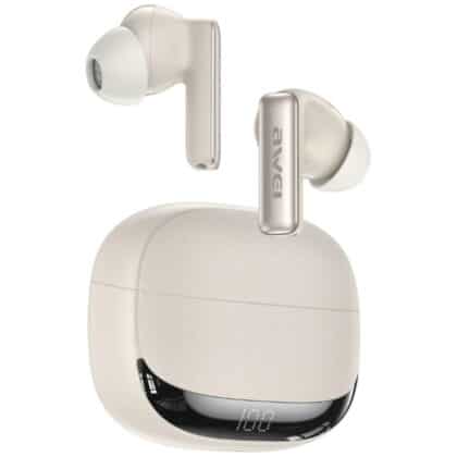 Ασύρματα ακουστικά AWEI TA19 ANC Bluetooth 6.0 TWS + θήκη φόρτισης μπεζ