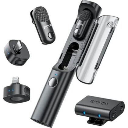 Ασύρματο μικρόφωνο BOYA Magic-02 2.4GHz με 2 πομπούς και 3 δέκτες (Type-C, Lightning και θηλυκό 3.5mm) Μαύρο EU