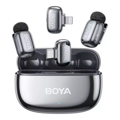 Ασύρματο μικρόφωνο BOYA Mini 2-01 2.4GHz, ακύρωση θορύβου με τεχνητή νοημοσύνη με 2 πομπούς και 2 δέκτες (Type-C και Lightning) Space Gray EU