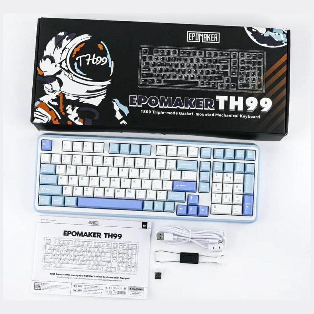 Μηχανικό πληκτρολόγιο Epomaker TH99 Creamy Jade Switch λευκό-μπλε - Image 11