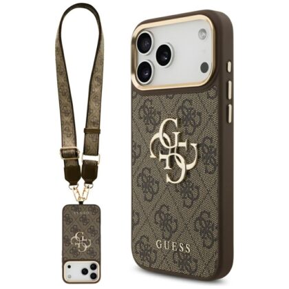 Θήκη Guess 4G Big 4G Classic Logo Big Strap με μεταλλικά κουμπιά για iPhone 17 Pro Max, καφέ