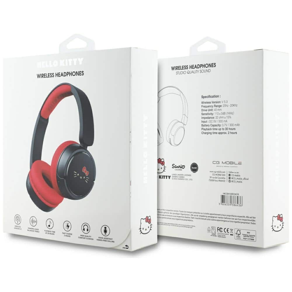 Ακουστικά Bluetooth Hello Kitty με λογότυπο προσώπου, κόκκινα - Image 5