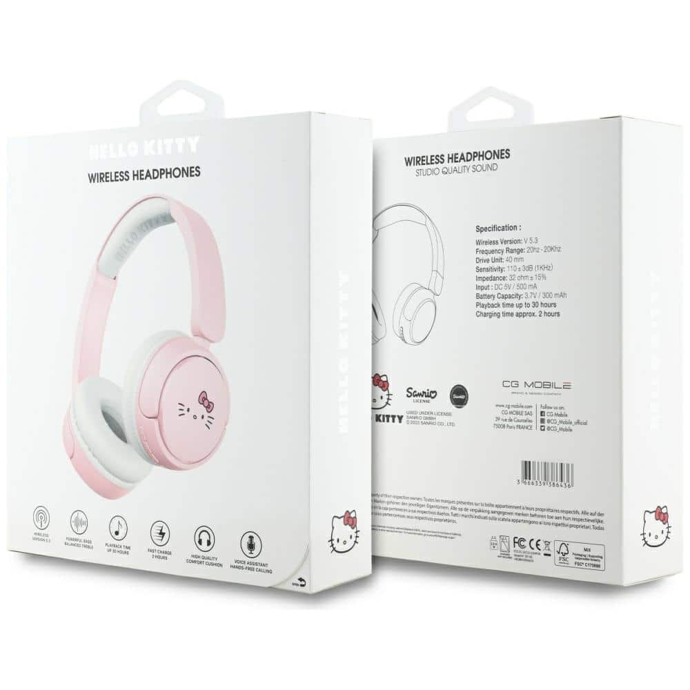 Ακουστικά Bluetooth Hello Kitty με λογότυπο προσώπου ροζ - Image 5