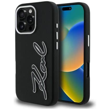 Karl Lagerfeld FW Grained Signature Logo - θήκη για Apple iPhone 16 Pro - Μαύρο