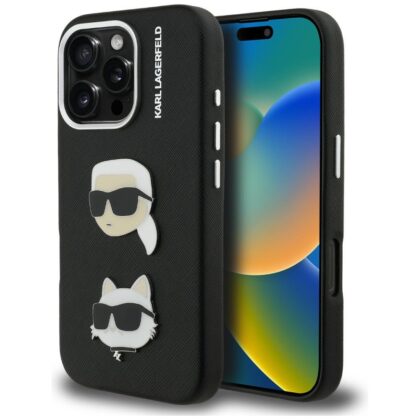 Karl Lagerfeld Karl Lagerfeld FW Grained Karl & Choupette Heads Pins & Logo - θήκη για Apple iPhone 16 Pro Max - Μαύρο