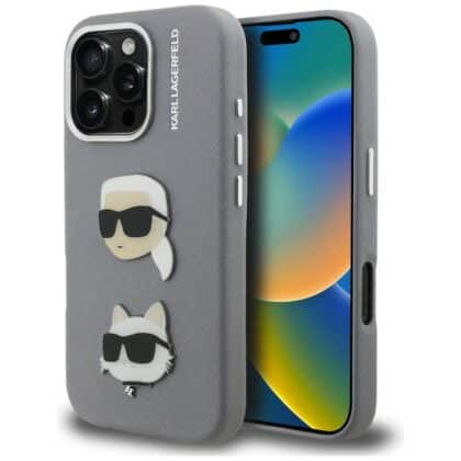 Karl Lagerfeld Karl Lagerfeld FW Grained Karl & Choupette Heads Pins & Logo - θήκη για Apple iPhone 16 Pro Max - Γκρι