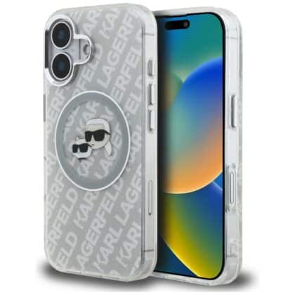 Karl Lagerfeld IML Glitter Karl & Choupette Heads Logo - θήκη για Apple iPhone 16 - Γκρι
