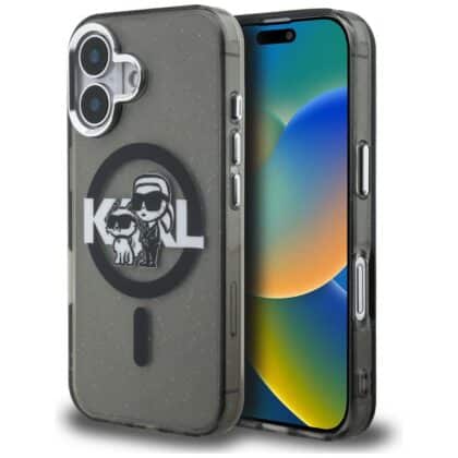 Karl Lagerfeld IML Glitter Karl & Choupette Sketch Logo MagSafe - θήκη για Apple iPhone 16 - Μαύρο
