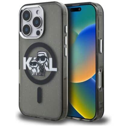 Karl Lagerfeld IML Glitter Karl & Choupette Sketch Logo MagSafe - θήκη για Apple iPhone 16 Pro - Μαύρο