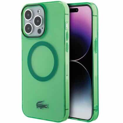 Σκληρή θήκη Lacoste LCHMP15LULON για iPhone 15 Pro 6,1" σε πράσινο χρώμα με διαφανή σχεδίαση και MagSafe
