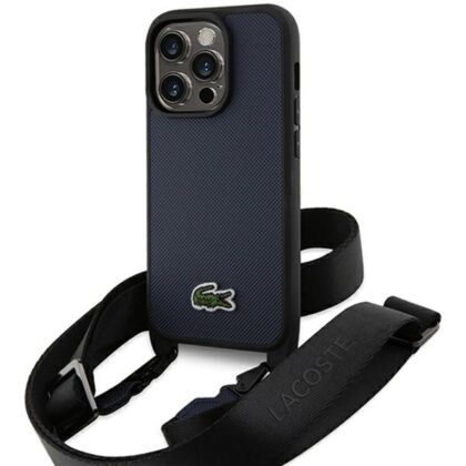 Σκληρή θήκη Lacoste LCHCP15LSPVCV για iPhone 15 Pro 6,1" σε μπλε σκούρο χρώμα, Iconic Petit Pique, χιαστί