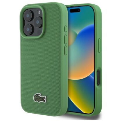 Σκληρή θήκη Lacoste LCHMP16LPVCN για iPhone 16 Pro 6,3" σε μαύρο/πράσινο χρώμα Iconic Petit Pique MagSafe