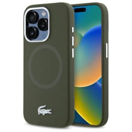 Lacoste LCHMP15LSMAB iPhone 15 Pro 6,1" χακί σκληρή θήκη Silicone Croco Logo MagSafe