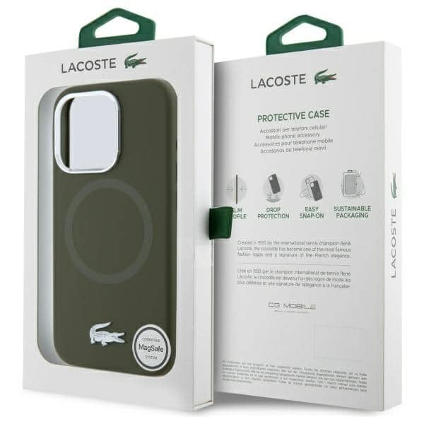 Lacoste LCHMP15LSMAB iPhone 15 Pro 6,1" χακί σκληρή θήκη Silicone Croco Logo MagSafe - Image 8