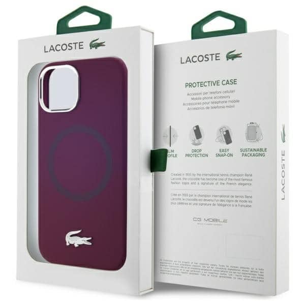 Lacoste Σιλικόνη Croco Λογότυπο MagSafe - θήκη για Apple iPhone 15 - Μπορντό - Image 8