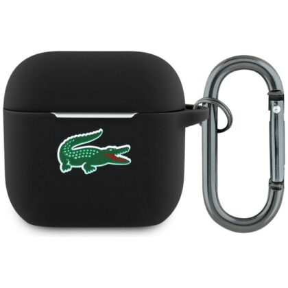 Θήκη για AirPods Lacoste LCA4SLOK για 4 AirPods σε μαύρο χρώμα με λογότυπο σιλικόνης και κροκόδειλο