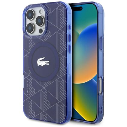 Lacoste HC IML Monogram Ασημένιο Κροκό Λογότυπο - θήκη για Apple iPhone 16 Pro - Μπλε
