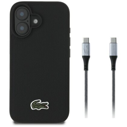 Σετ θήκης Lacoste 2 σε 1 + καλωδίου USB-C Iconic Petit Pique Woven MagSafe για iPhone 16 μαύρο