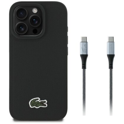 Σετ θήκης 2 σε 1 Lacoste + καλωδίου USB-C Iconic Petit Pique Woven MagSafe για iPhone 16 Pro Max μαύρο