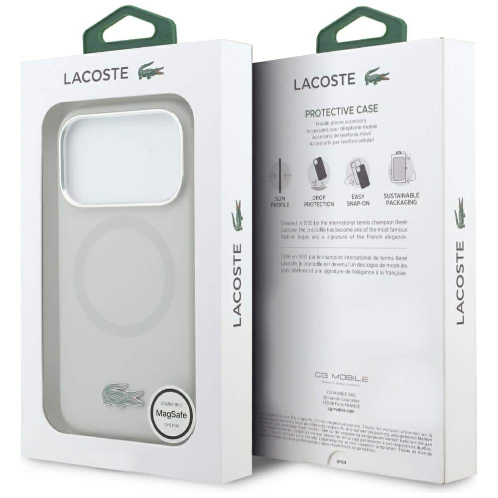 Θήκη MagSafe Lacoste HC με μεταλλικό λογότυπο σιλικόνης για iPhone 17 Pro Max γκρι - Image 8