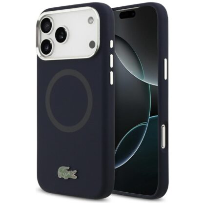 Θήκη Lacoste Σιλικόνης Μεταλλικό Λογότυπο MagSafe για iPhone 17 Pro Max μπλε σκούρο
