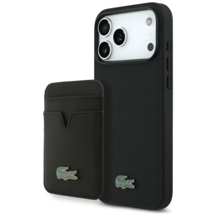 Σετ θήκης + πορτοφολιού Lacoste Petit Pique MagSafe για iPhone 17 Pro Max μαύρη