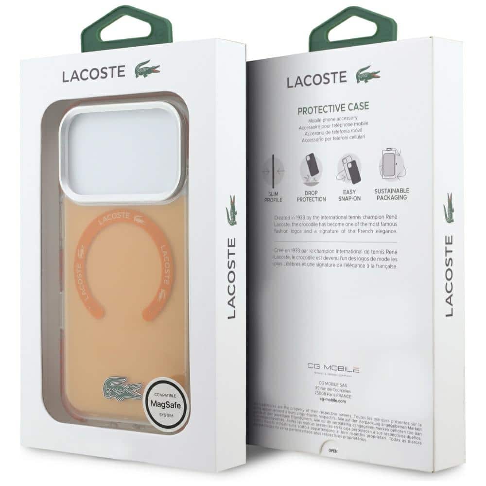 Θήκη Lacoste με αντικραδασμική προστασία, διάφανη, γυαλιστερή MagSafe για iPhone 17 Pro Max, πορτοκαλί - Image 8