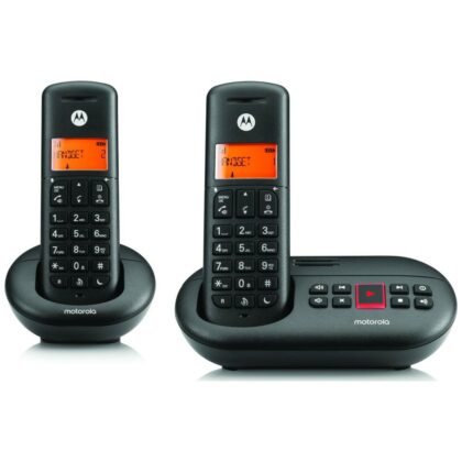 Motorola E212 Twin Pack μαύρο ασύρματο τηλέφωνο με δύο χειριστήρια και βάση