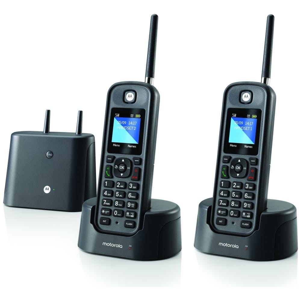 Σετ ασύρματων σταθερών τηλεφώνων Motorola O202 2 τεμαχίων με κεραία μεγάλης απόστασης σε μαύρο χρώμα - Image 2