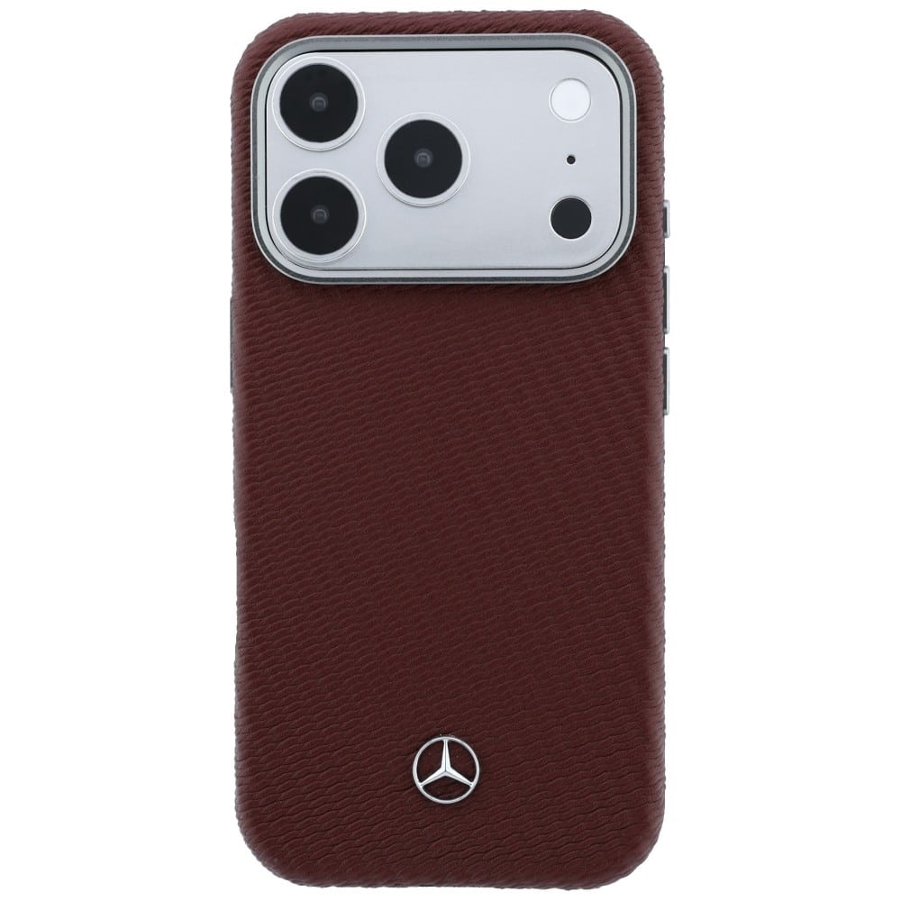 Θήκη Mercedes Δερμάτινη Ημι-Τυλιχτή με Εφέ Ξύλου MagSafe για iPhone 17 Pro Max κόκκινη - Image 3