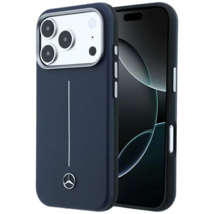 Θήκη Mercedes Δερμάτινη Ημι-Τυλιχτή Iconic Line MagSafe για iPhone 17 Pro Max μπλε σκούρο