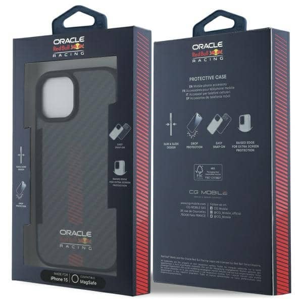 Red Bull RBHMP15S24CFGSMK Σκληρή θήκη iPhone 15 6.1" μαύρη από ανθρακονήματα Power Bar MagSafe - Image 8