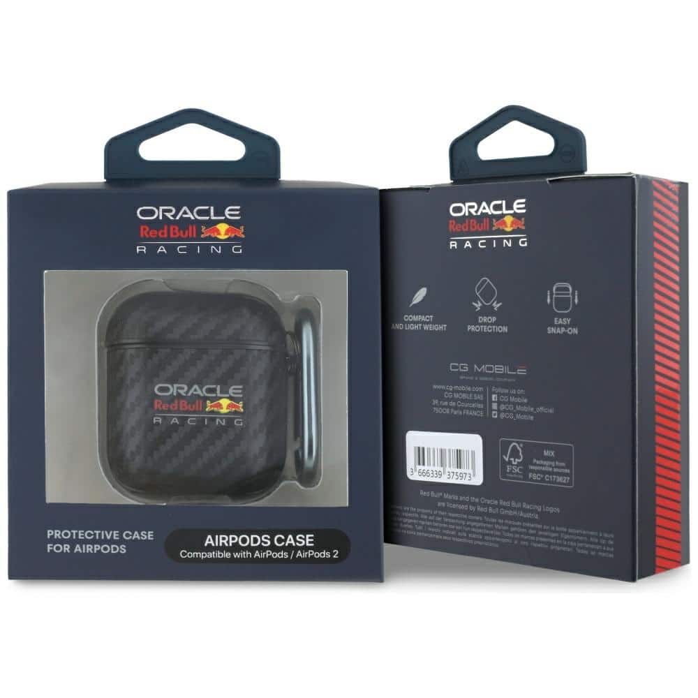 Θήκη Red Bull PU Carbon με λογότυπο για AirPods 1/2 μαύρη - Image 3