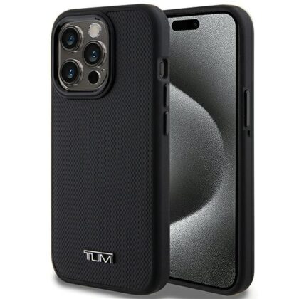 Σκληρή θήκη Tumi TUHMP15LRBAK για iPhone 15 Pro 6,1" σε μαύρο χρώμα με δερμάτινο βαλλιστικό μοτίβο και MagSafe