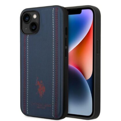 Θήκη US Polo USHCP14SPFAV για iPhone 14 / 15 / 13 6,1" μπλε σκούρο με δερμάτινη ραφή