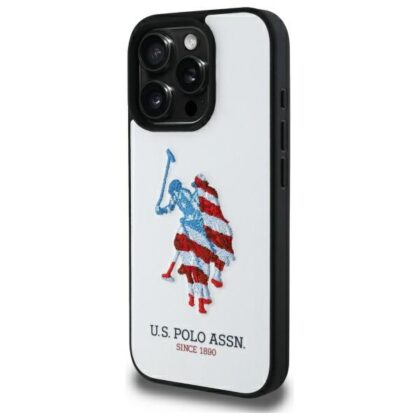 Θήκη US Polo USHCP15XPUSH για iPhone 15 Pro Max 6,7" με λευκό δερμάτινο λογότυπο και αμερικανική σημαία