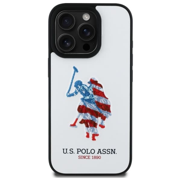 Θήκη US Polo USHCP15XPUSH για iPhone 15 Pro Max 6,7" με λευκό δερμάτινο λογότυπο και αμερικανική σημαία - Image 2
