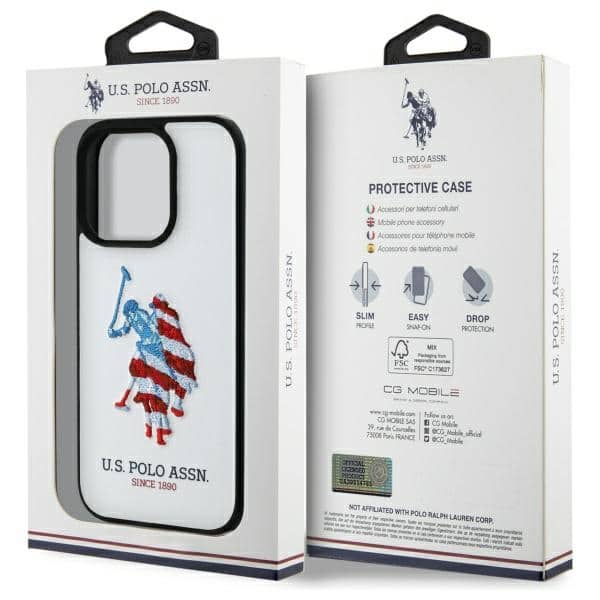 Θήκη US Polo USHCP15XPUSH για iPhone 15 Pro Max 6,7" με λευκό δερμάτινο λογότυπο και αμερικανική σημαία - Image 5