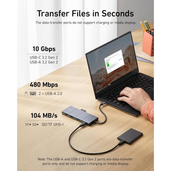 Anker Hub USB-C PowerExpand, 1 x USB-A 3.2 - 2 x USB-A - 2 x USB-C - 1 x Θύρα οθόνης - 1 x HDMI - 1 x Υποδοχή 3.5mm - 1 x RJ45 - 1 x SD - 1 x microSD, Γκρι - Image 4