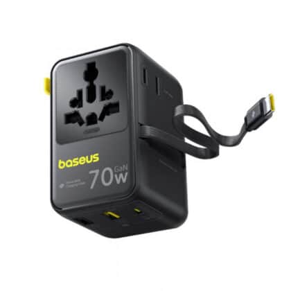 Φορτιστής τοίχου Baseus Travel EnerCore CG11, 70W, 1 x USB-C - 2 x Schuko - 2 x USB-A, με καλώδιο USB-C, Μαύρο E0307E00