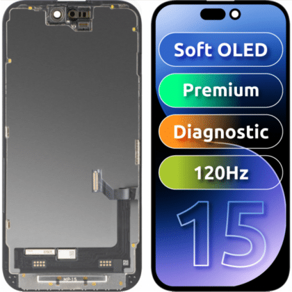 Μονάδα οθόνης LCD MP για Apple iPhone 15, Premium Soft OLED FHD 120Hz Διαγνωστική έκδοση, Aftermarket, Μαύρο