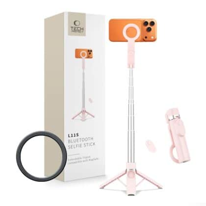 Tech-Protect L11S MagSafe Bluetooth Selfie Stick Τρίποδο, Ροζ