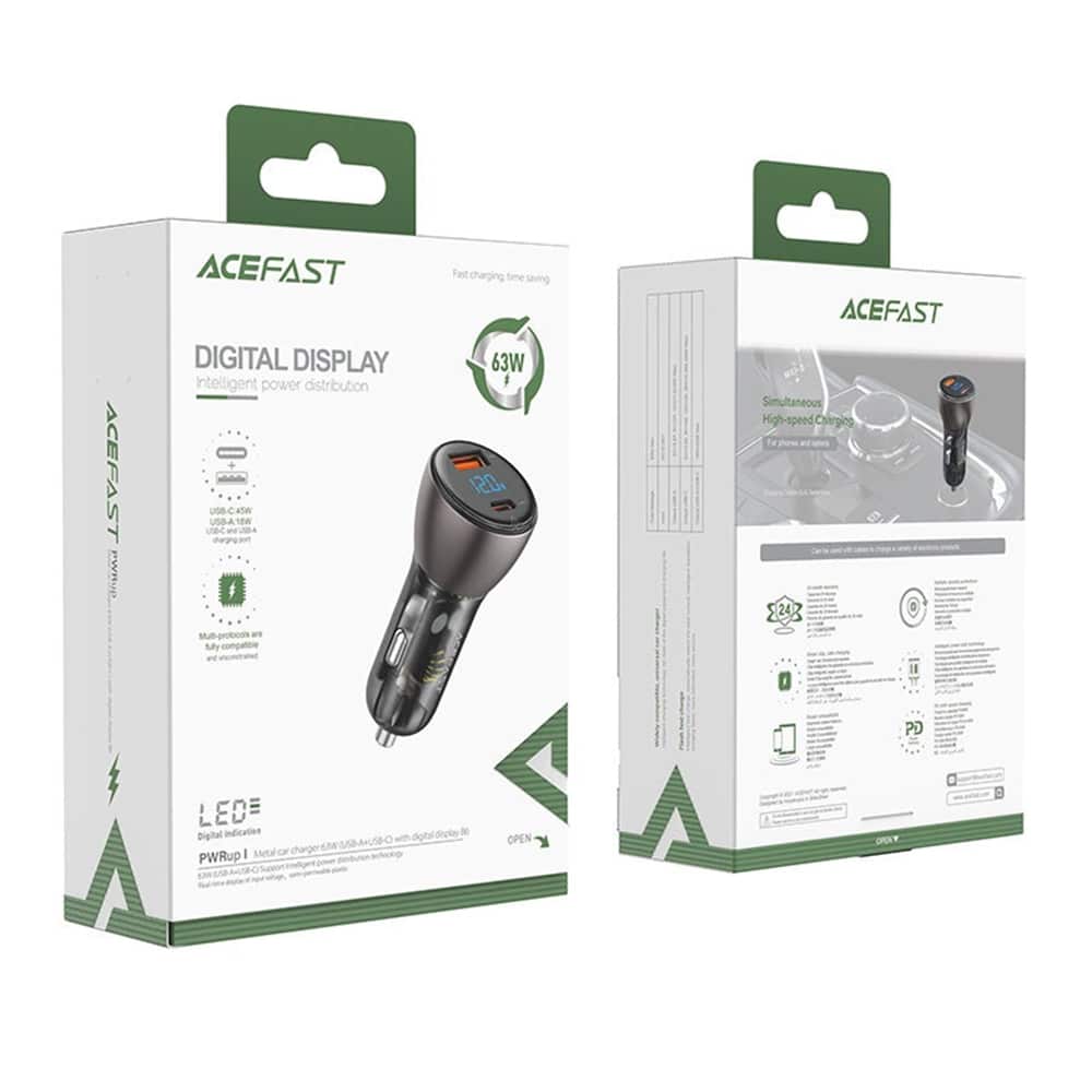 Acefast B6 Φορτιστής Αυτοκινήτου, Ψηφιακή Οθόνη, USB, Type-C, Γρήγορη Φόρτιση 63W, PD3.0, PPS, QC3.0, Κράμα Ψευδαργύρου, Μαύρος - Image 7