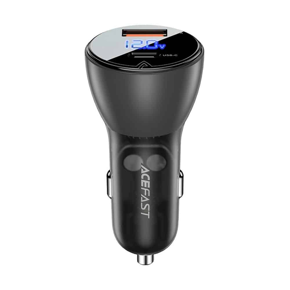 Acefast B6 Φορτιστής Αυτοκινήτου, Ψηφιακή Οθόνη, USB, Type-C, Γρήγορη Φόρτιση 63W, PD3.0, PPS, QC3.0, Κράμα Ψευδαργύρου, Μαύρος - Image 2