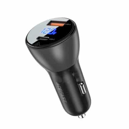 Acefast B6 Φορτιστής Αυτοκινήτου, Ψηφιακή Οθόνη, USB, Type-C, Γρήγορη Φόρτιση 63W, PD3.0, PPS, QC3.0, Κράμα Ψευδαργύρου, Μαύρος