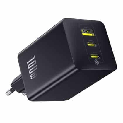 Baseus - Φορτιστής τοίχου EnerFill FE11 (P10182102123-00) - USB, 2x Type-C, 100W, Γρήγορος φορτιστής - Cosmic Black