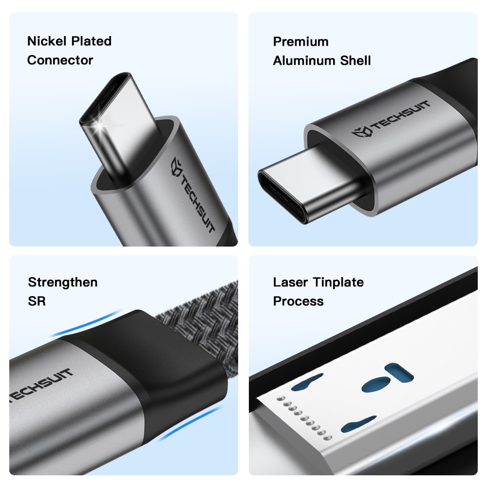 Techsuit ElysiumSync Pro (CX1) Καλώδιο Δεδομένων Type-C σε Type-C, PD240W, USB4.0 Gen 4, 40Gbps, 8K@60Hz, 1m, Γκρι - Image 5
