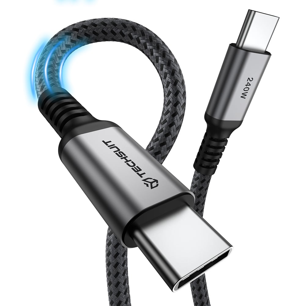 Techsuit TitanSync Pro Καλώδιο Δεδομένων Type-C σε Type-C, PD 240W, 480Mbps, Γρήγορη Φόρτιση, 1m, Γκρι - Image 3
