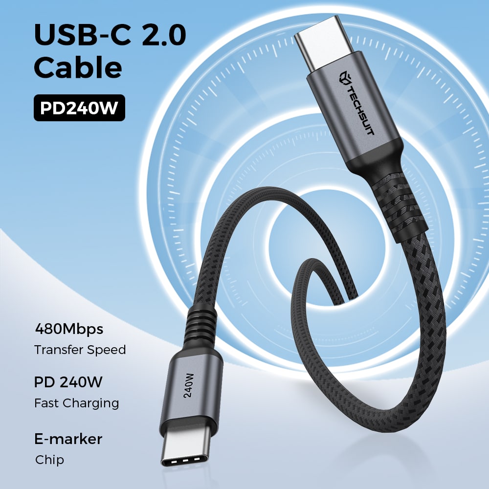 Techsuit TitanSync Pro Καλώδιο Δεδομένων Type-C σε Type-C, PD 240W, 480Mbps, Γρήγορη Φόρτιση, 2m, Γκρι - Image 5